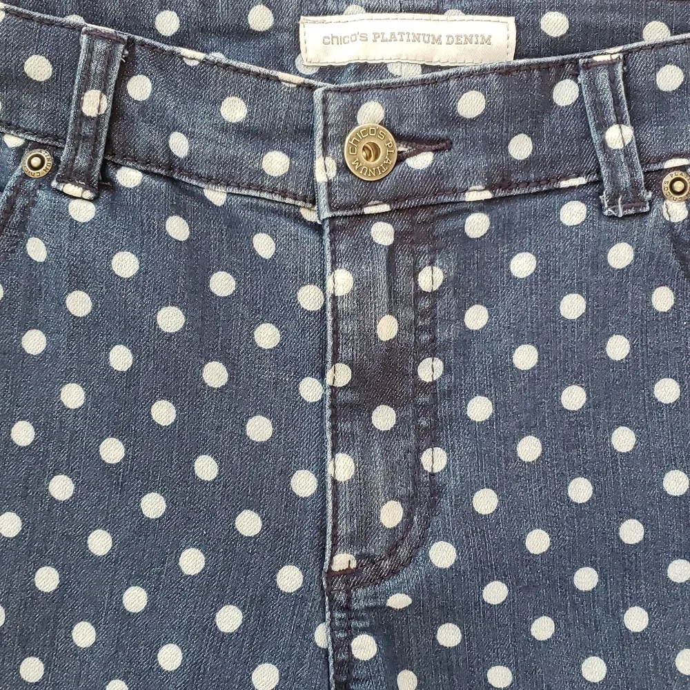 CHICO’S Platinum Denim Jeans | Blue White Polka Dot | Cropped Length | SIZE .5 - Picture 11 of 12